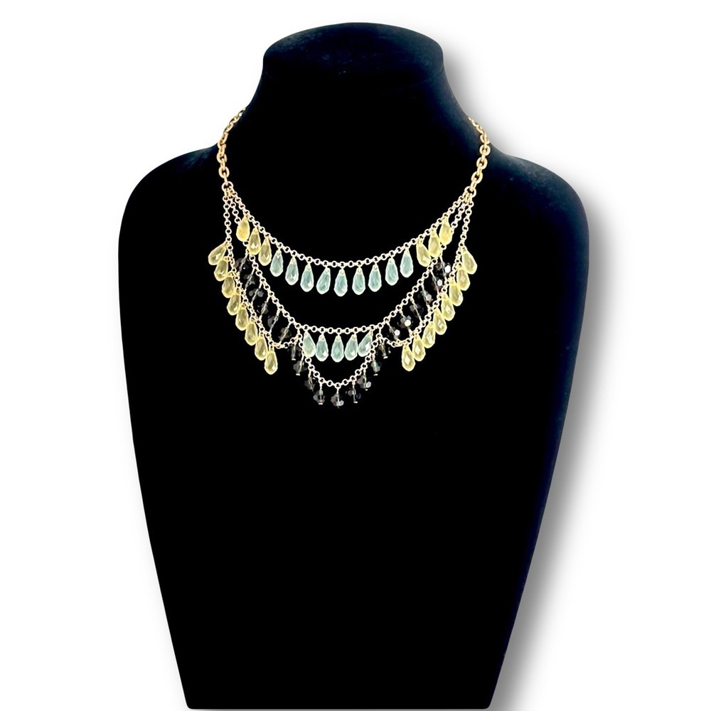 LIA SOPHIA Yellow & Blue Teardrop Charm Layered Necklace NWT​